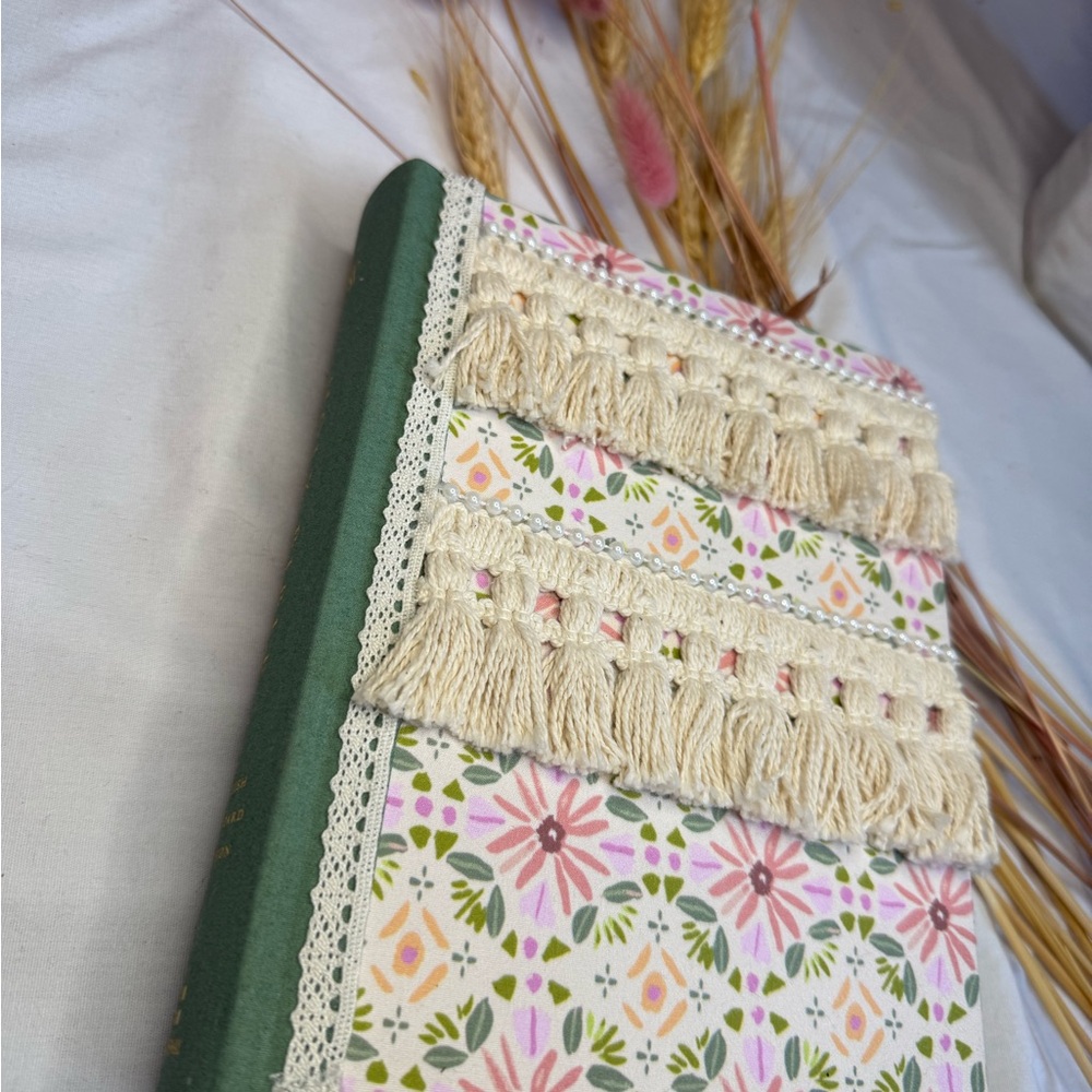 Hand Decorated Floral Patterned Journaling Bible with Green Spine